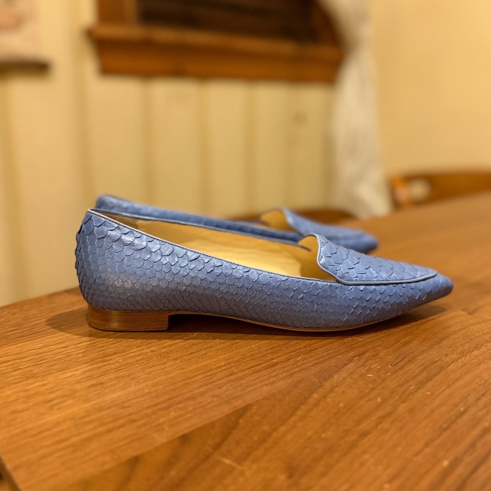 Alexandre Birman Leather Powder Blue Snakeskin Pointed Toe Flats US 7.5 EU 37.5